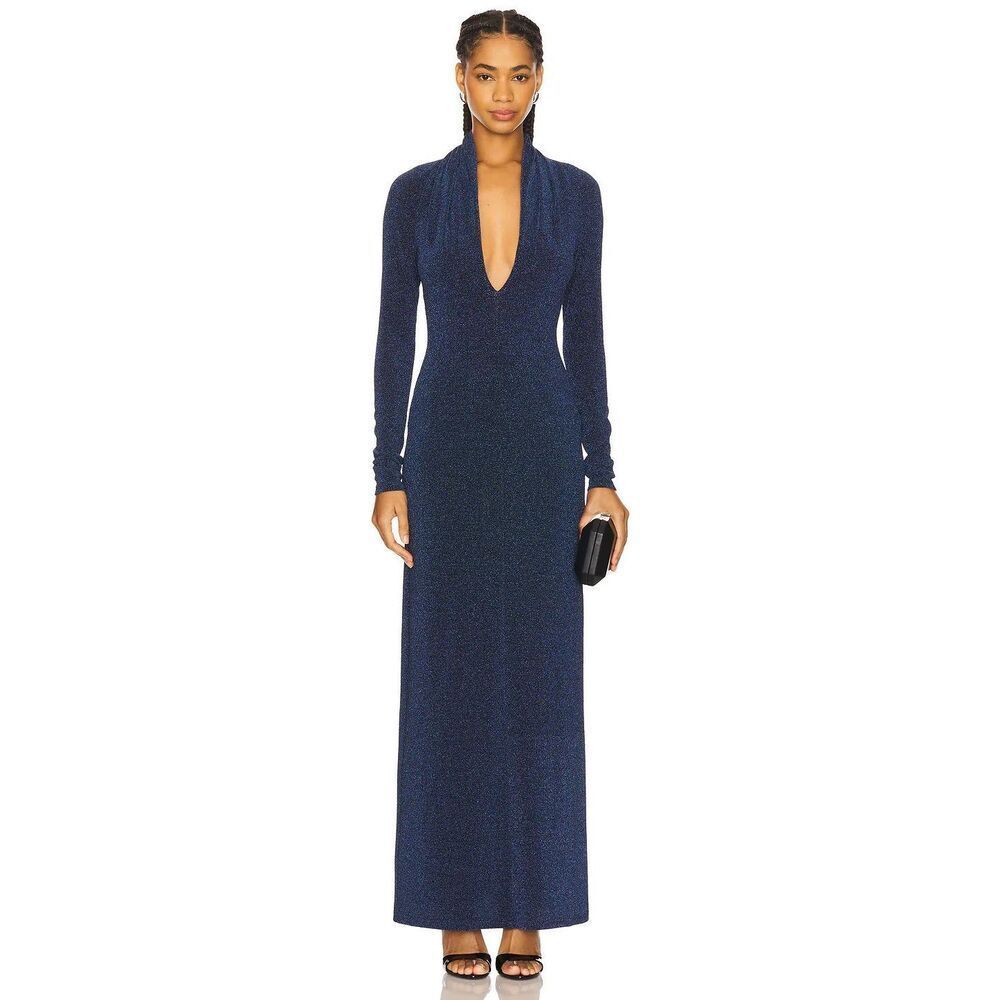 New SIGNIFICANT OTHER Selena Long Sleeve Gown in Sapphire Cut Out Back Sz 8 US